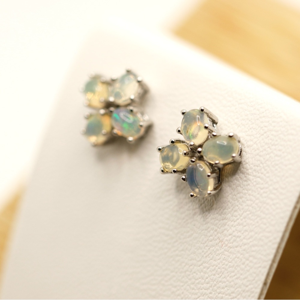 Sterling silver natural opal floret earrings